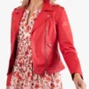 Womens Red Classic Biker Leather Jacket