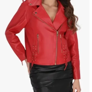 Womens Red Classic Moto Jacket