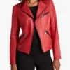 Womens Red Leather Biker Jacket