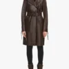 Womens Shearling Brown Leather Trench Coat
