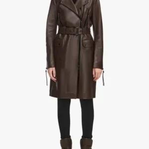 Womens Shearling Brown Leather Trench Coat
