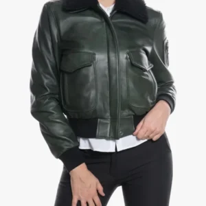 Womens Shearling Collar Pilot Green Jacket