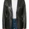 Womens Two Button Real Leather Black Blazer